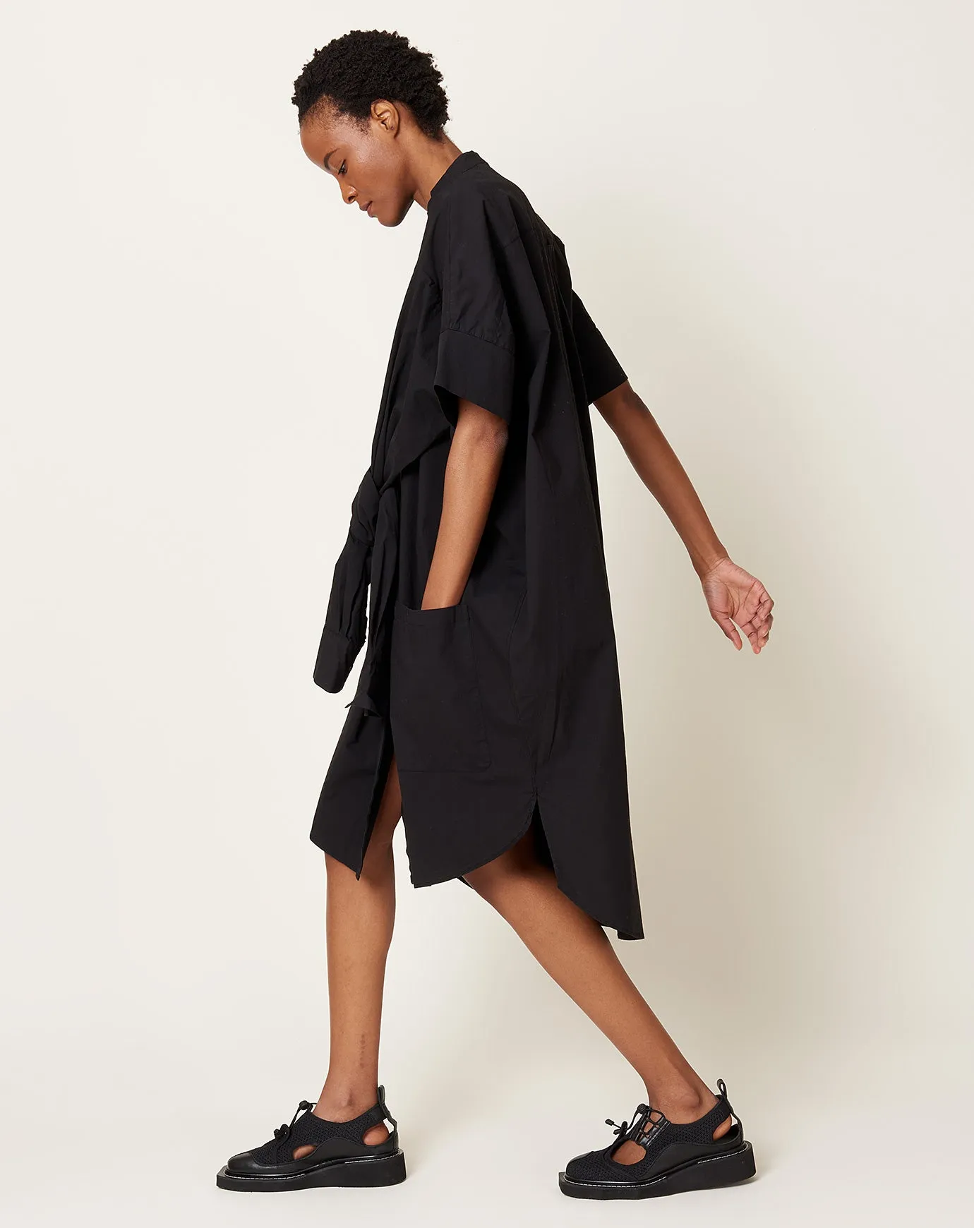 Fold Shirt Dress in Black