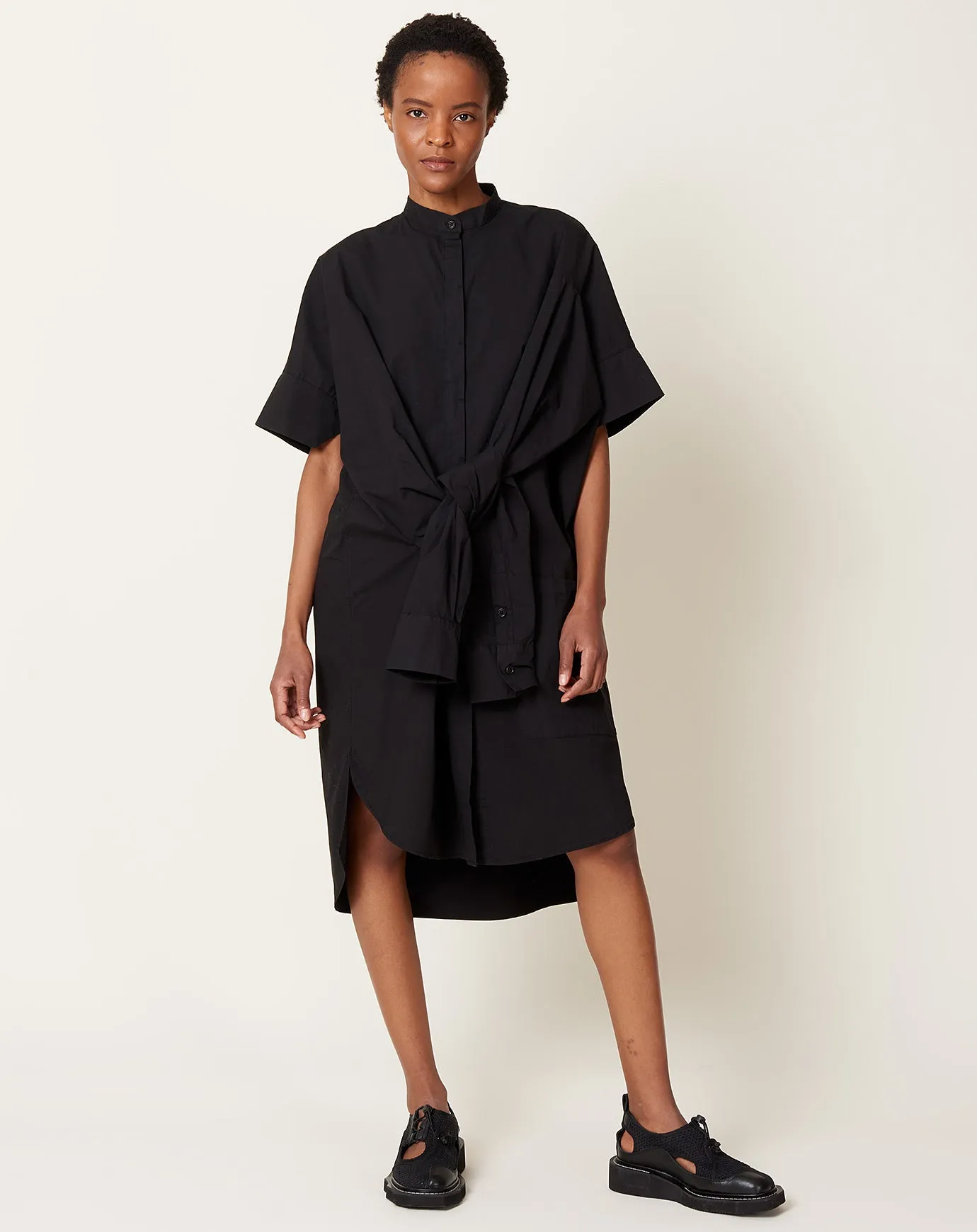 Fold Shirt Dress in Black