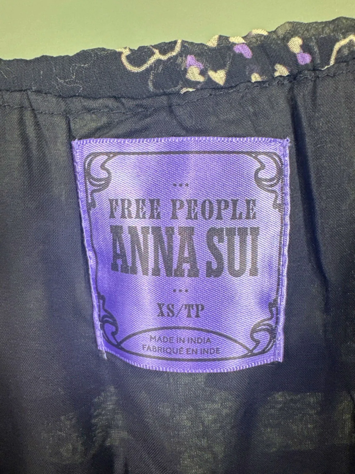 FREE PEOPLE x ANNA SUI ANABELE BIAS DRESS, BLACK GREEN SZ XS