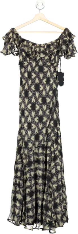 FREE PEOPLE x ANNA SUI ANABELE BIAS DRESS, BLACK GREEN SZ XS