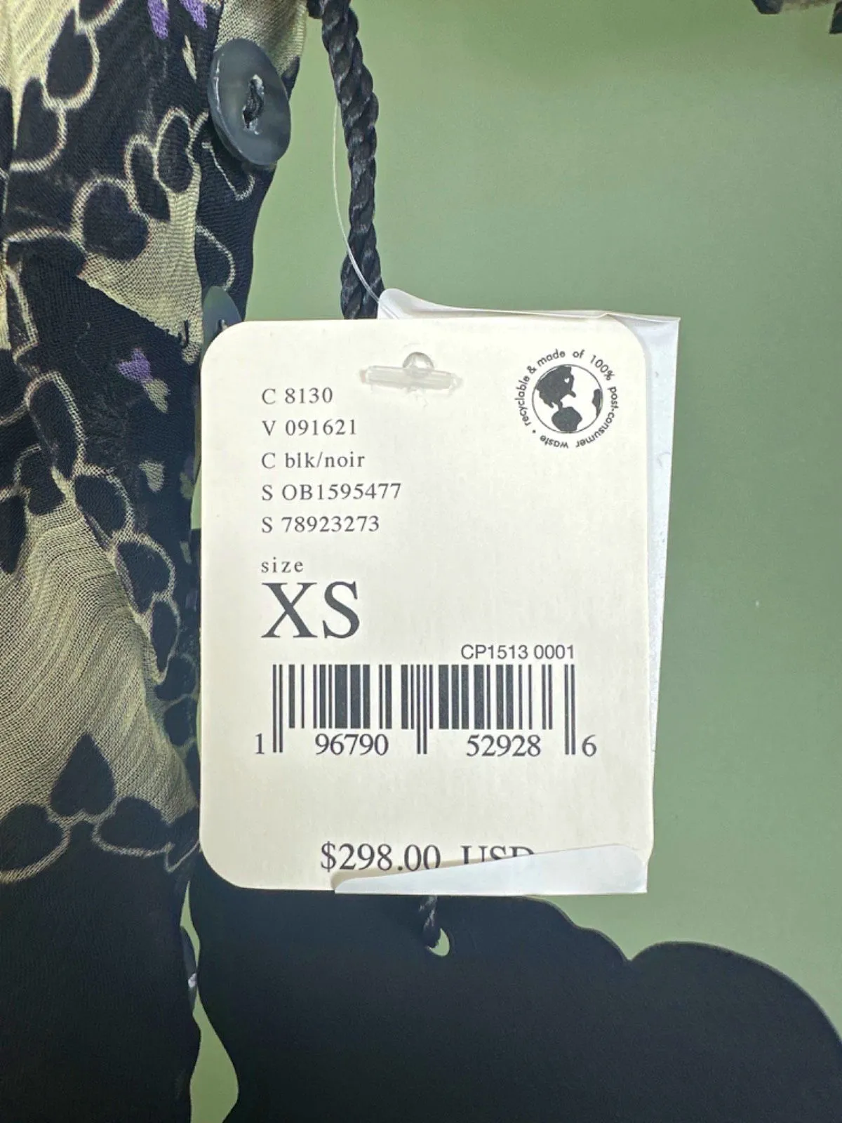 FREE PEOPLE x ANNA SUI ANABELE BIAS DRESS, BLACK GREEN SZ XS