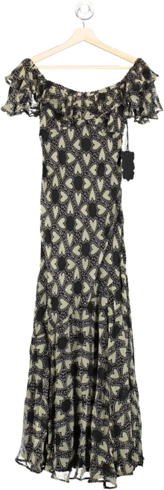FREE PEOPLE x ANNA SUI ANABELE BIAS DRESS, BLACK GREEN SZ XS