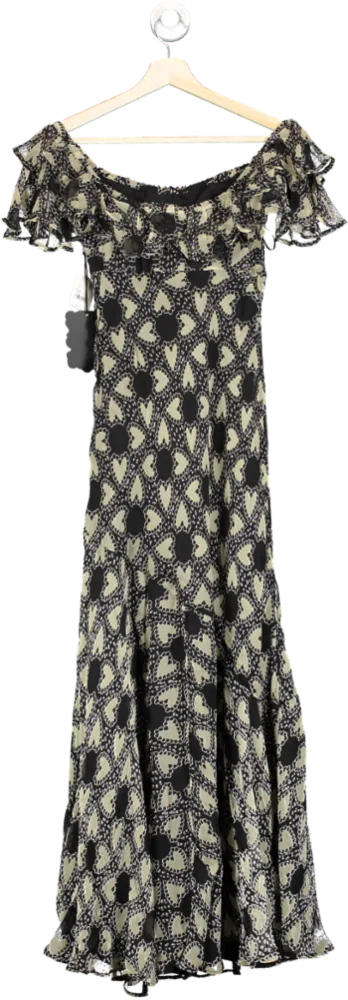FREE PEOPLE x ANNA SUI ANABELE BIAS DRESS, BLACK GREEN SZ XS