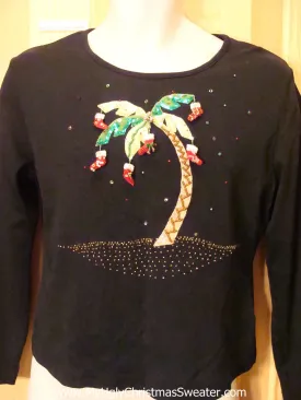 Funny Ugly Sweater Party Tshirt Tropical Palm Tree and Stockings