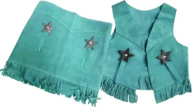Girl's Western Suede Leather Vest & Skirt Set with Fringe