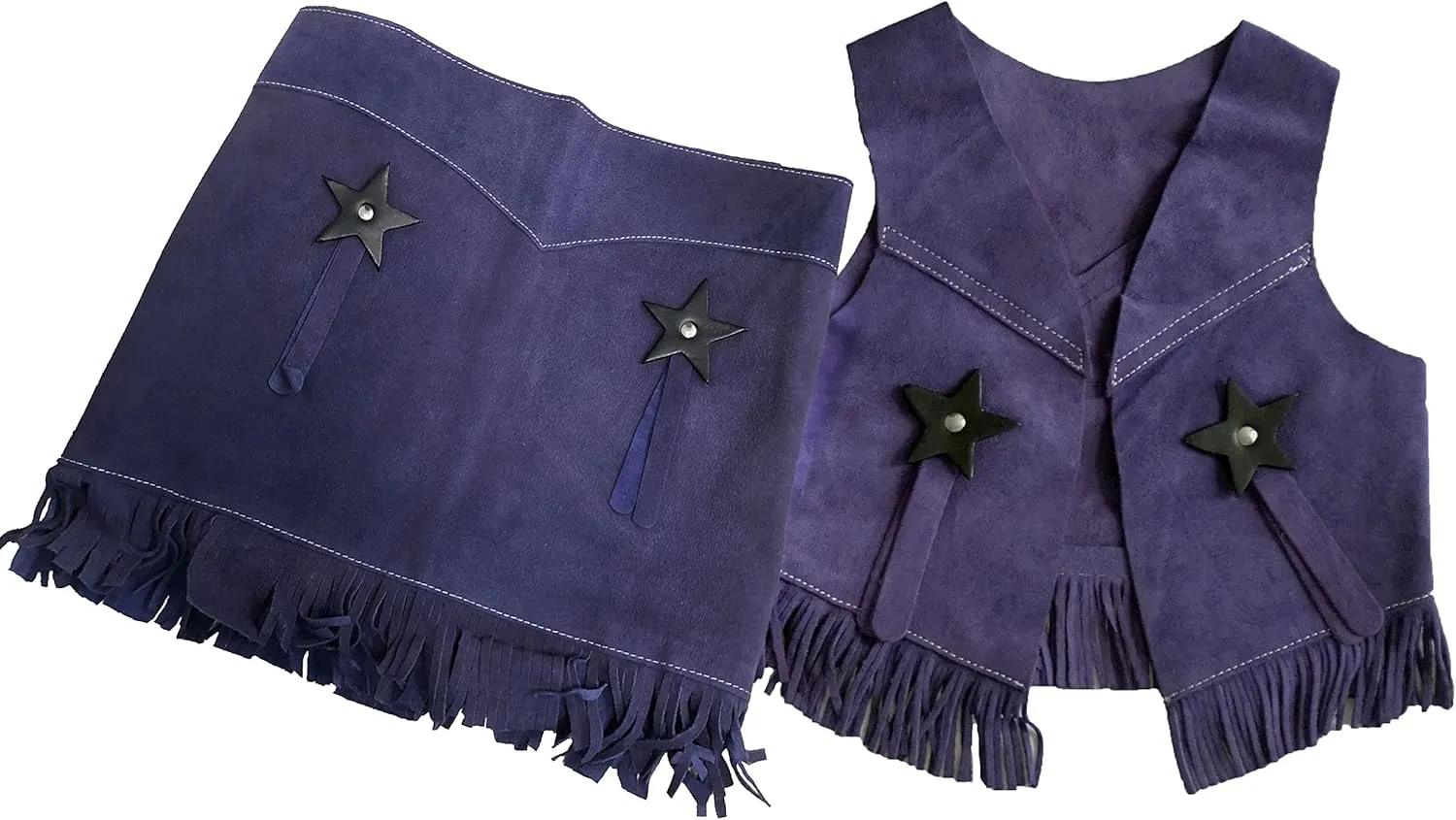Girl's Western Suede Leather Vest & Skirt Set with Fringe