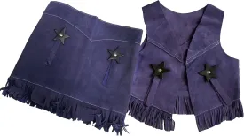 Girl's Western Suede Leather Vest & Skirt Set with Fringe