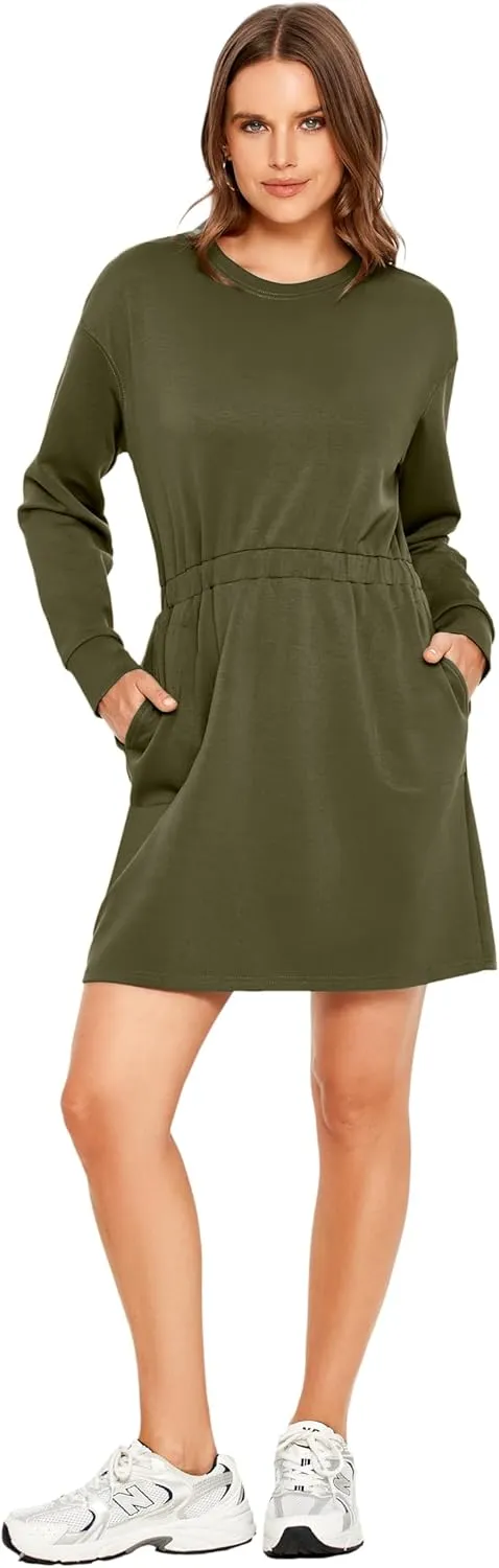 Glamaker Womens 2024 Fall Sweatshirt Dresses Winter Long Sleeve T Shirt Dresses Air Essential Outfit Dress with Pockets