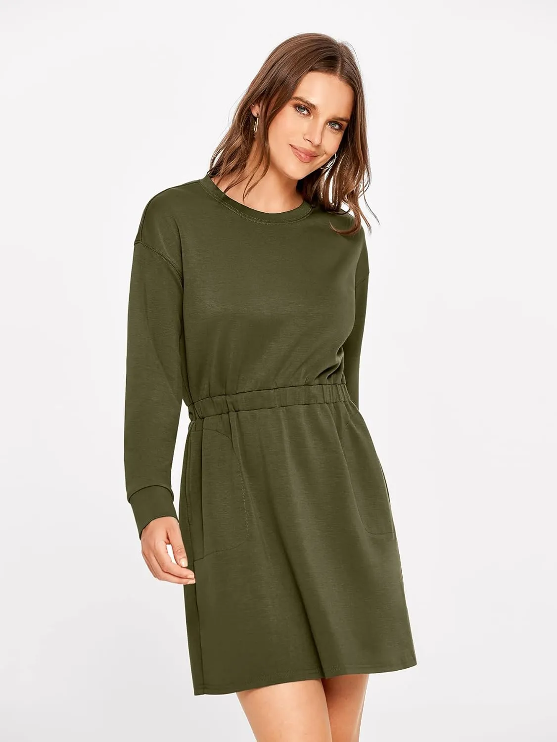 Glamaker Womens 2024 Fall Sweatshirt Dresses Winter Long Sleeve T Shirt Dresses Air Essential Outfit Dress with Pockets
