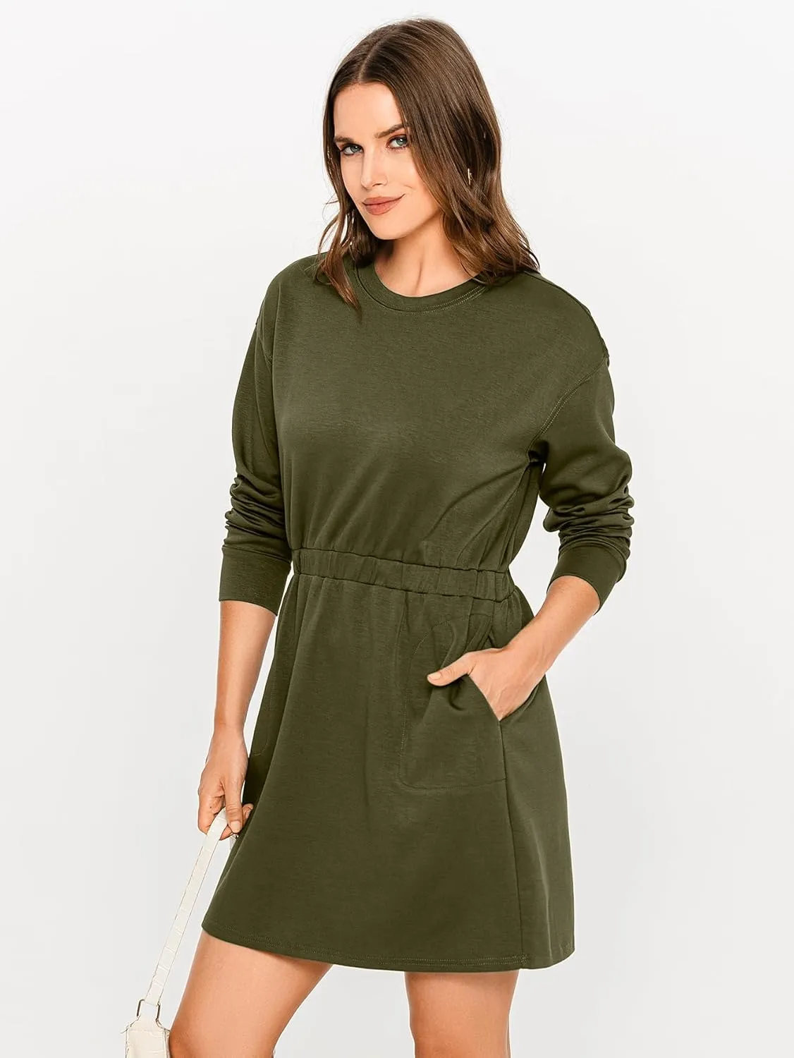 Glamaker Womens 2024 Fall Sweatshirt Dresses Winter Long Sleeve T Shirt Dresses Air Essential Outfit Dress with Pockets