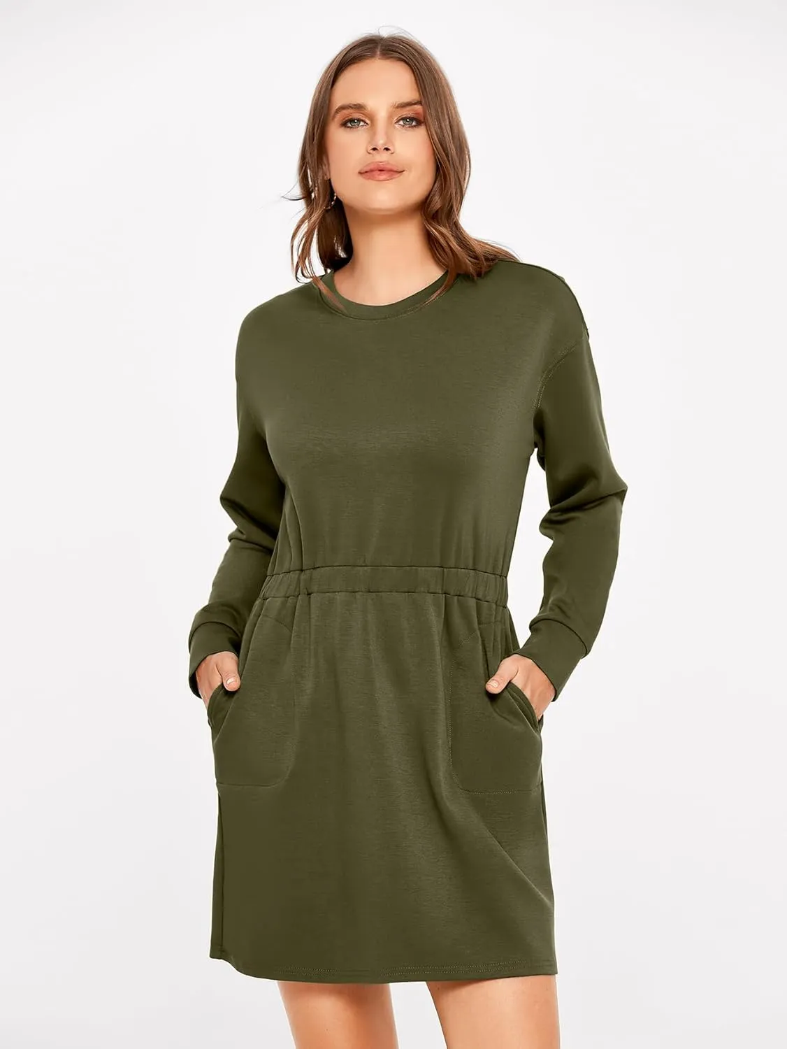 Glamaker Womens 2024 Fall Sweatshirt Dresses Winter Long Sleeve T Shirt Dresses Air Essential Outfit Dress with Pockets