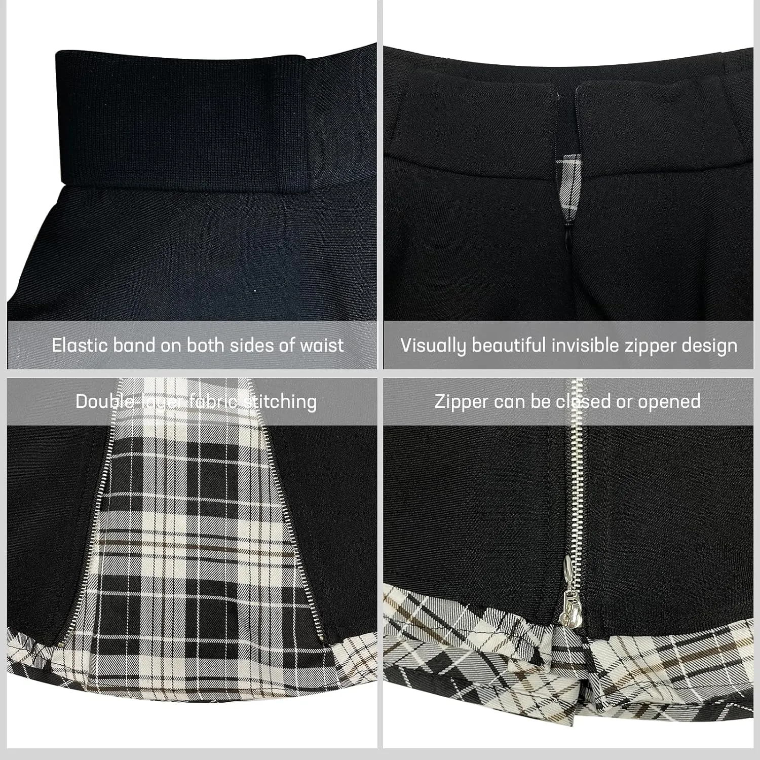 Gothic Skirts Cute High Elastic Waisted Plaid Kilts for Women Trendy Hem Flared Knee Length Mini Skater Skirt
