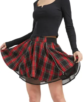 Gothic Skirts Cute High Elastic Waisted Plaid Kilts for Women Trendy Hem Flared Knee Length Mini Skater Skirt