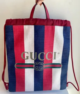 Gucci Canvas Logo Sylvie Stripe Drawstring Backpack