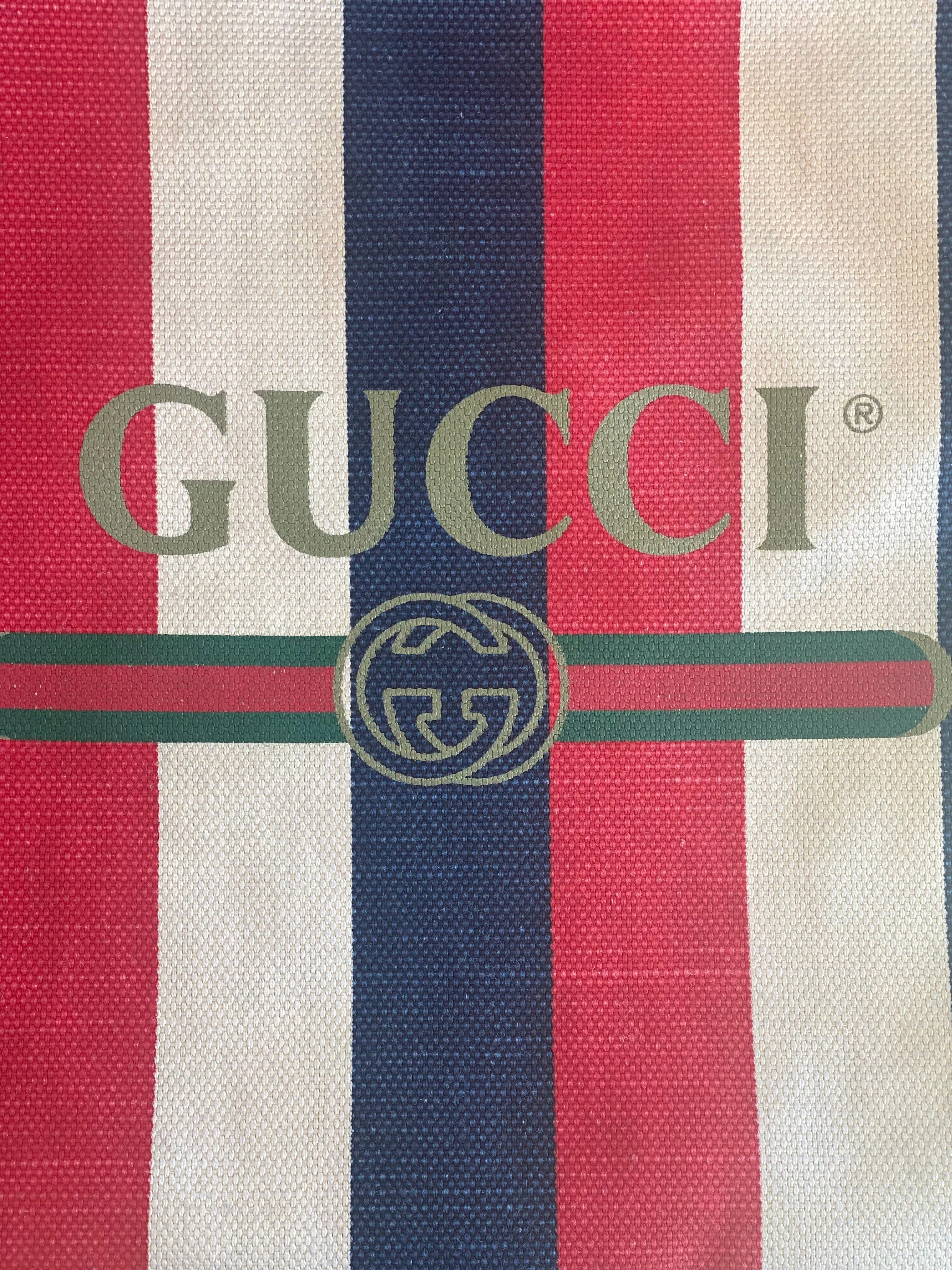 Gucci Canvas Logo Sylvie Stripe Drawstring Backpack
