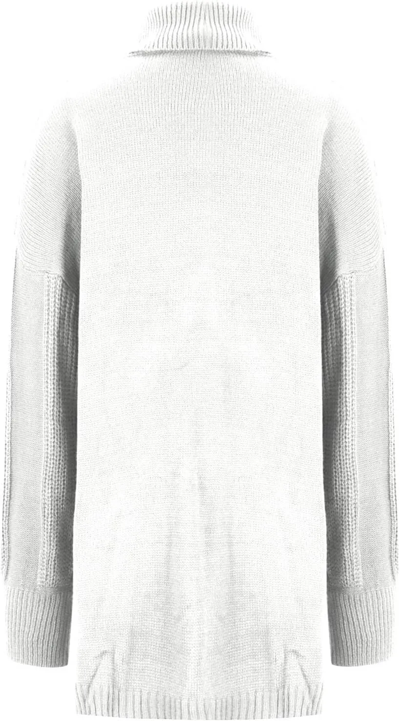 HGps8w Women's Pullover Turtleneck Sweater Dress, Loose Lantern Long Sleeve Cable Knit Casual Cozy Midi Dresses