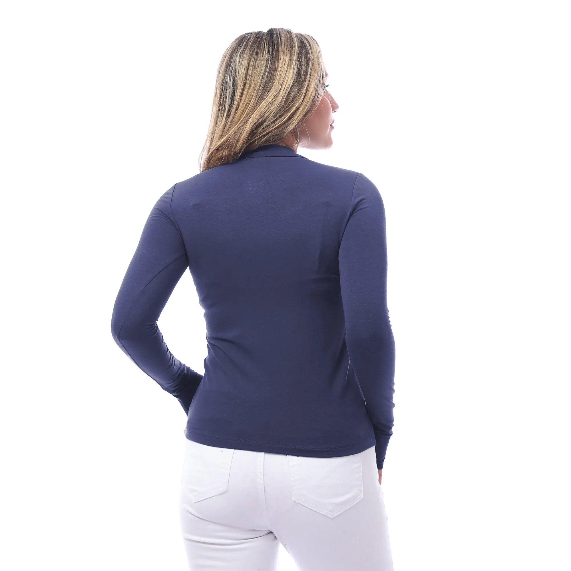 High Neck Long Sleeve T-Shirt For Women-NAVY