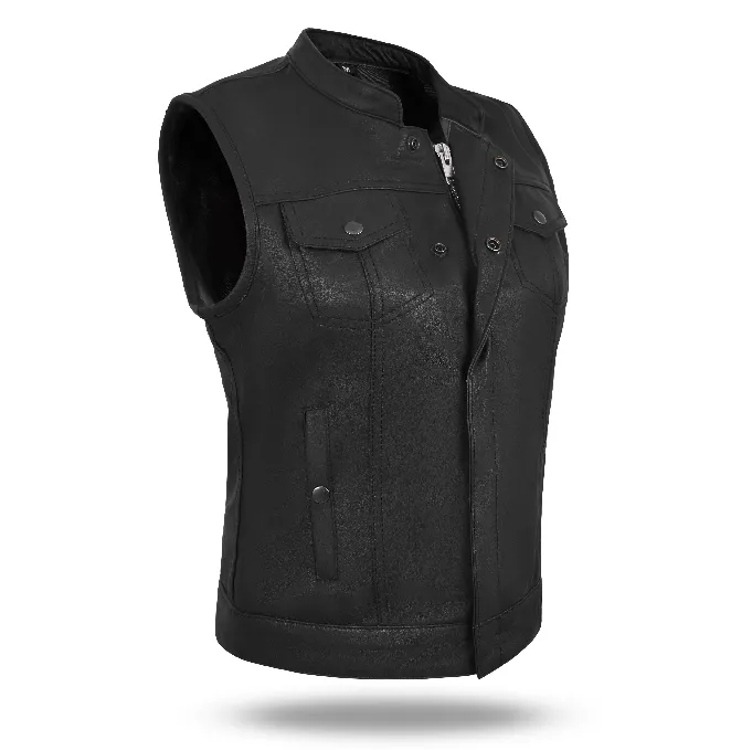 HL14516LAMB Women Black Vest made of Lamb Leather