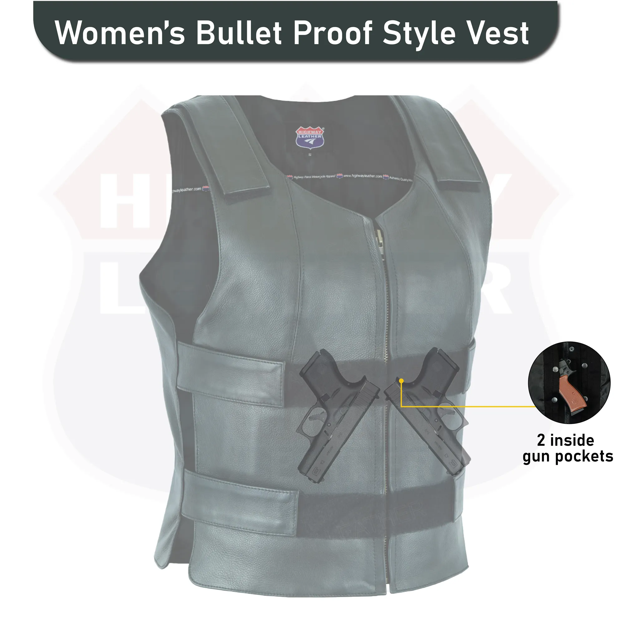 HL14945Black Women BLACK Bullet Proof style Leather Motorcycle Vest bikers Club Tactical Vest Ammo
