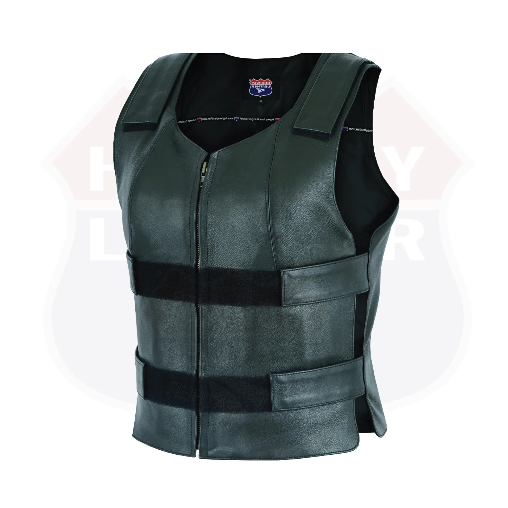 HL14945Black Women BLACK Bullet Proof style Leather Motorcycle Vest bikers Club Tactical Vest Ammo