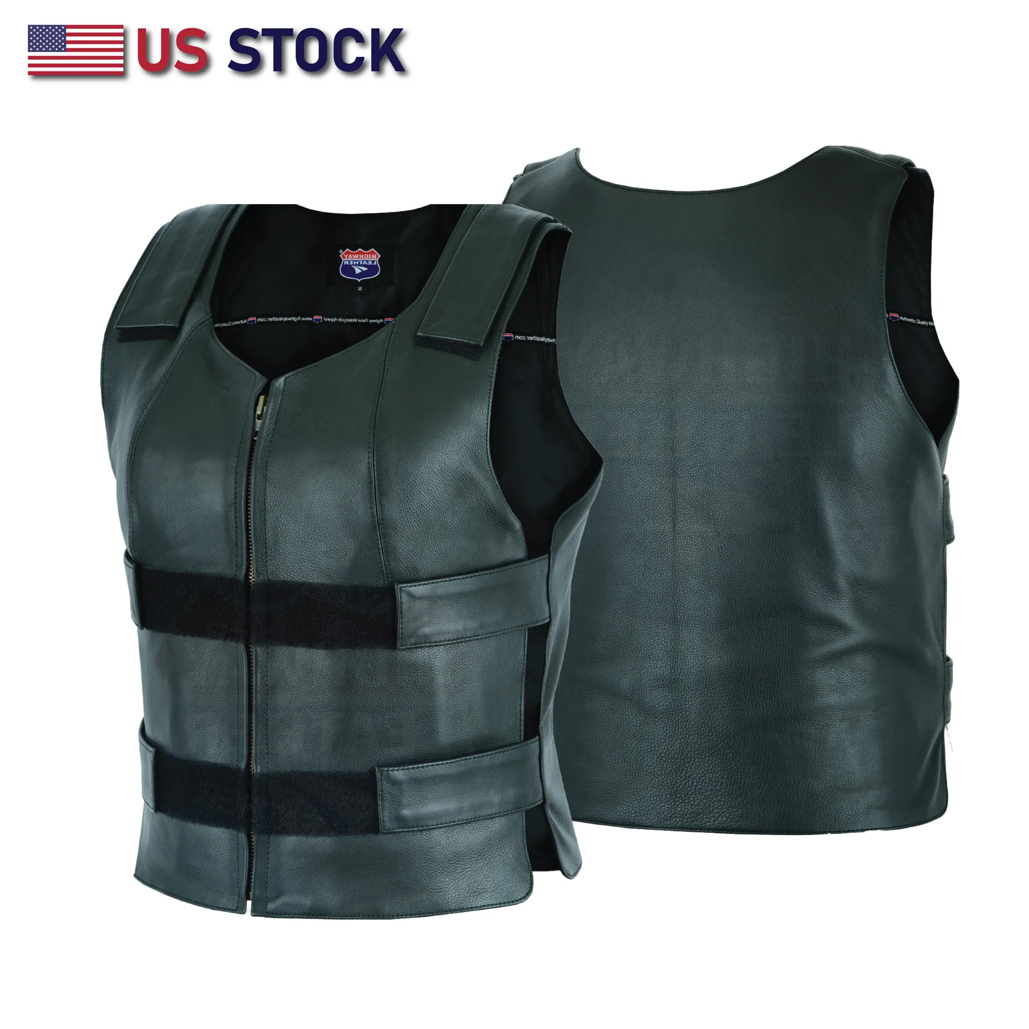 HL14945Black Women BLACK Bullet Proof style Leather Motorcycle Vest bikers Club Tactical Vest Ammo