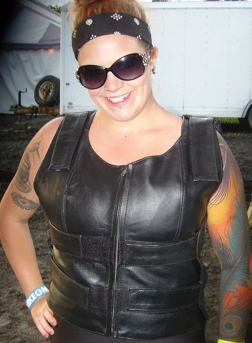 HL14945Black Women BLACK Bullet Proof style Leather Motorcycle Vest bikers Club Tactical Vest Ammo