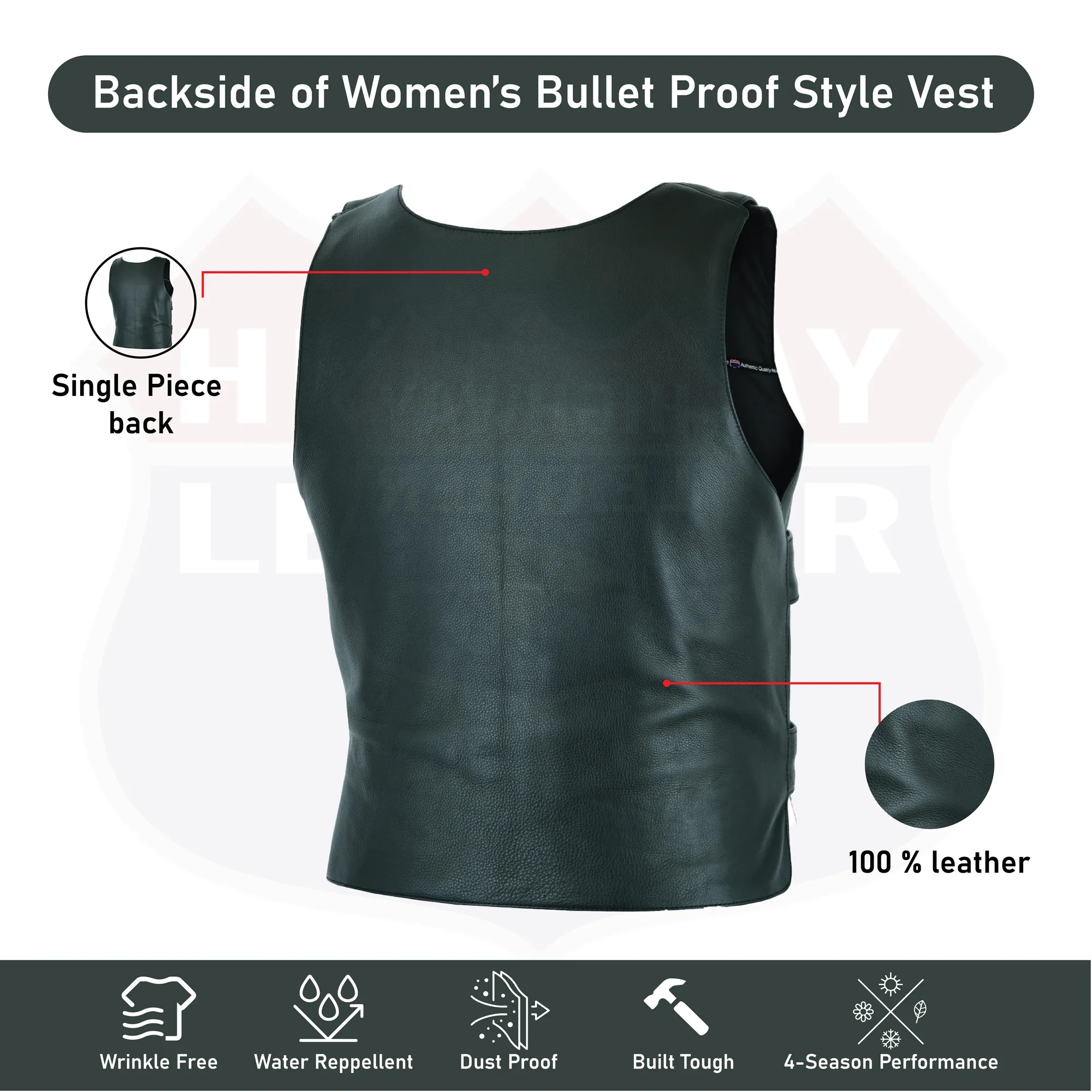 HL14945Black Women BLACK Bullet Proof style Leather Motorcycle Vest bikers Club Tactical Vest Ammo