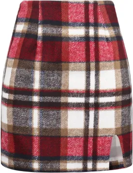 Ibeauti Women's High Waist Plaid Skirt Side Split Bodycon Pencil Mini Skirt