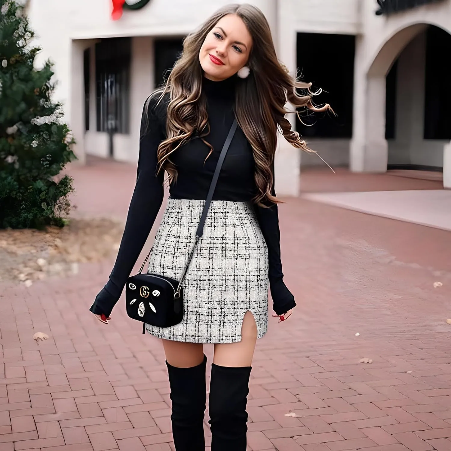 Ibeauti Women's High Waist Plaid Skirt Side Split Bodycon Pencil Mini Skirt