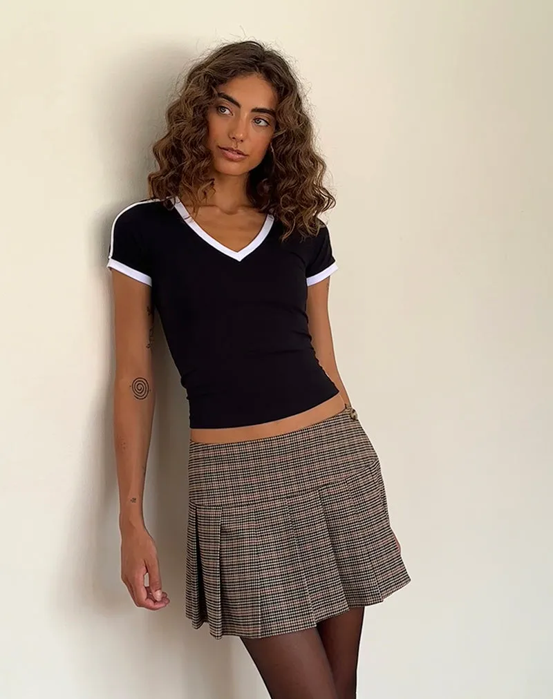 Izolde Baby Tee in Black with White Binding and M Embroidery