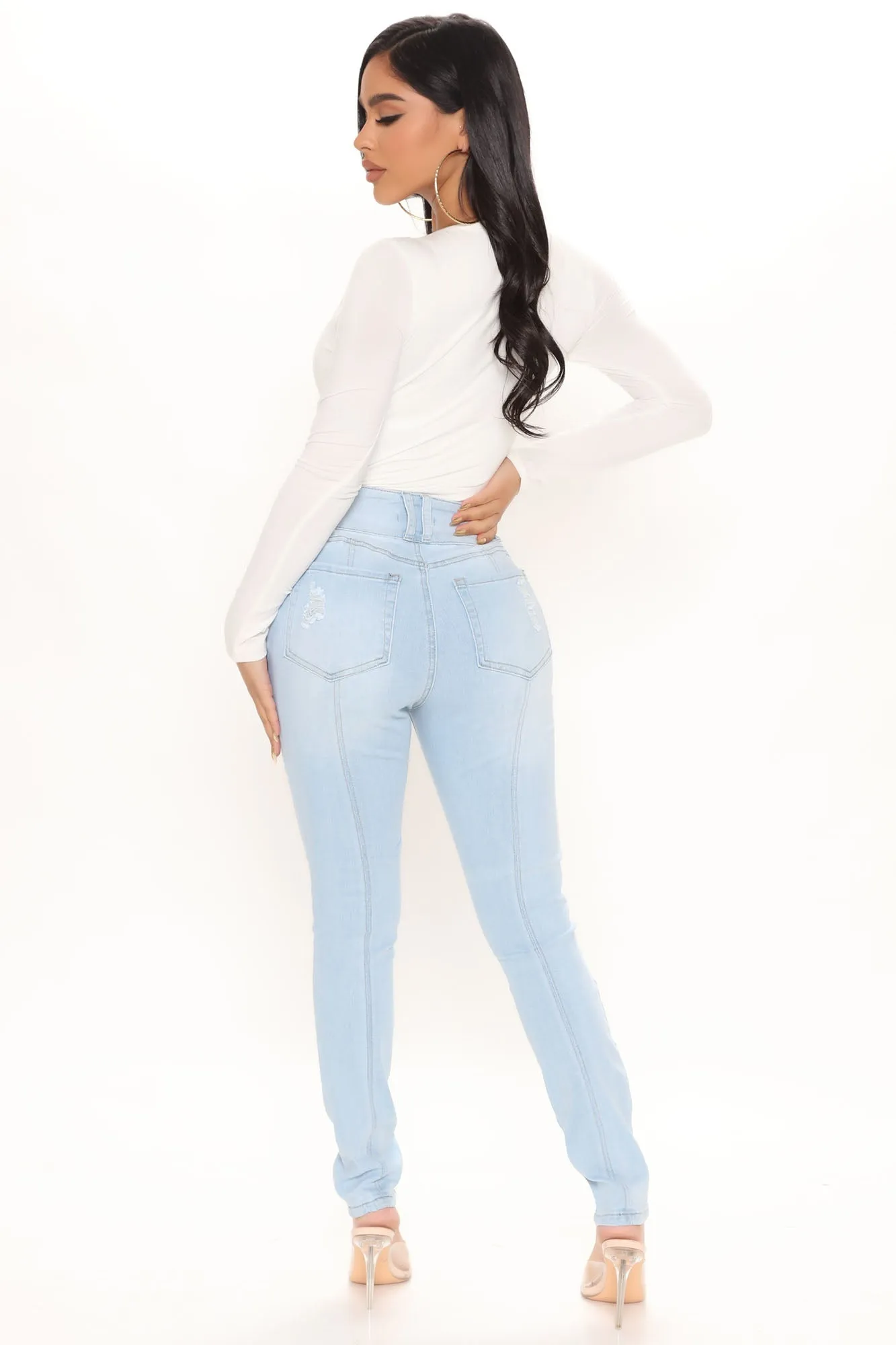 KittenAlarm - On Edge Ripped Skinny Jeans - Light Blue Wash