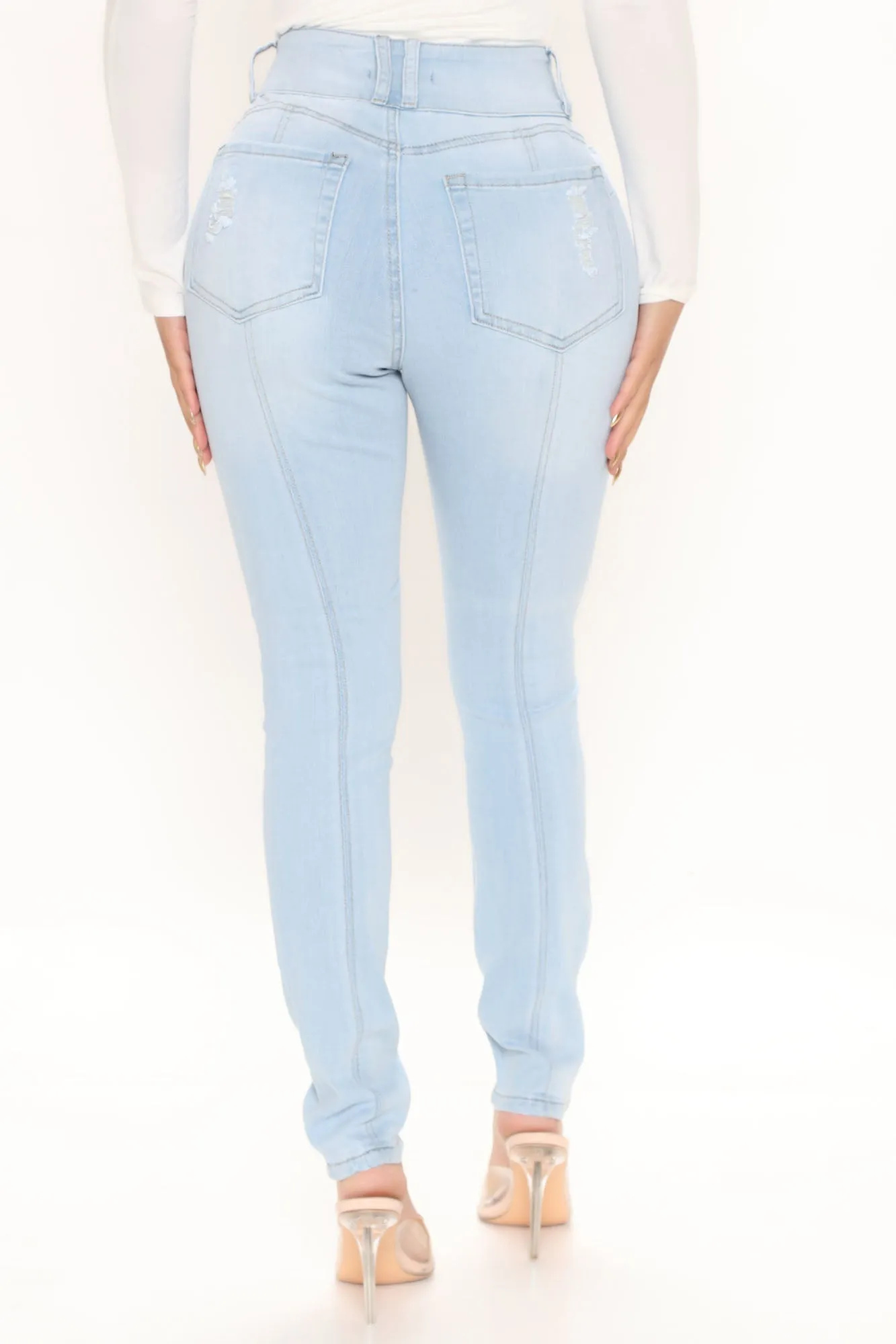 KittenAlarm - On Edge Ripped Skinny Jeans - Light Blue Wash
