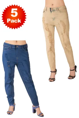 Ladies Ripped Stretch Jeans - 5/10/20 Pack