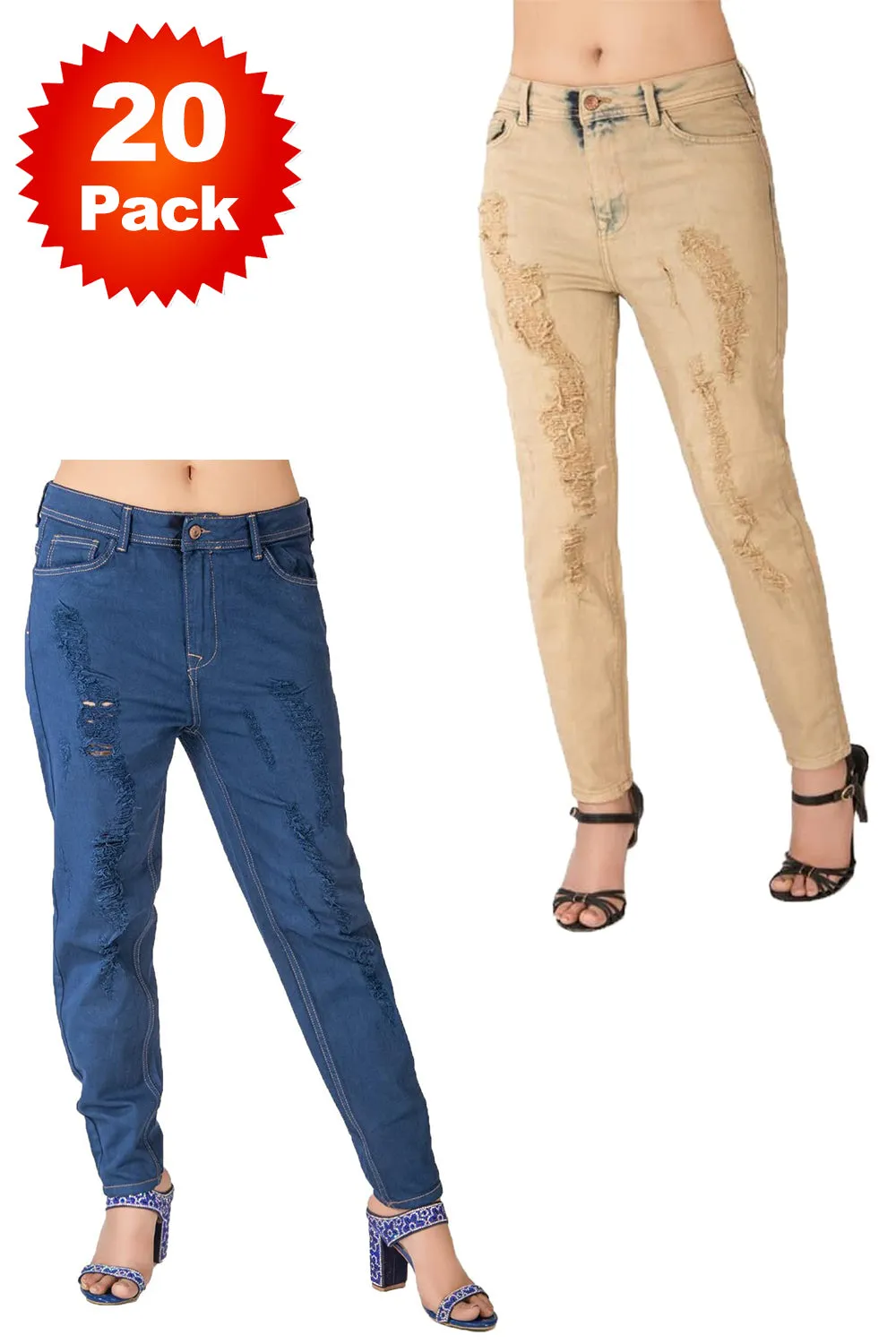 Ladies Ripped Stretch Jeans - 5/10/20 Pack