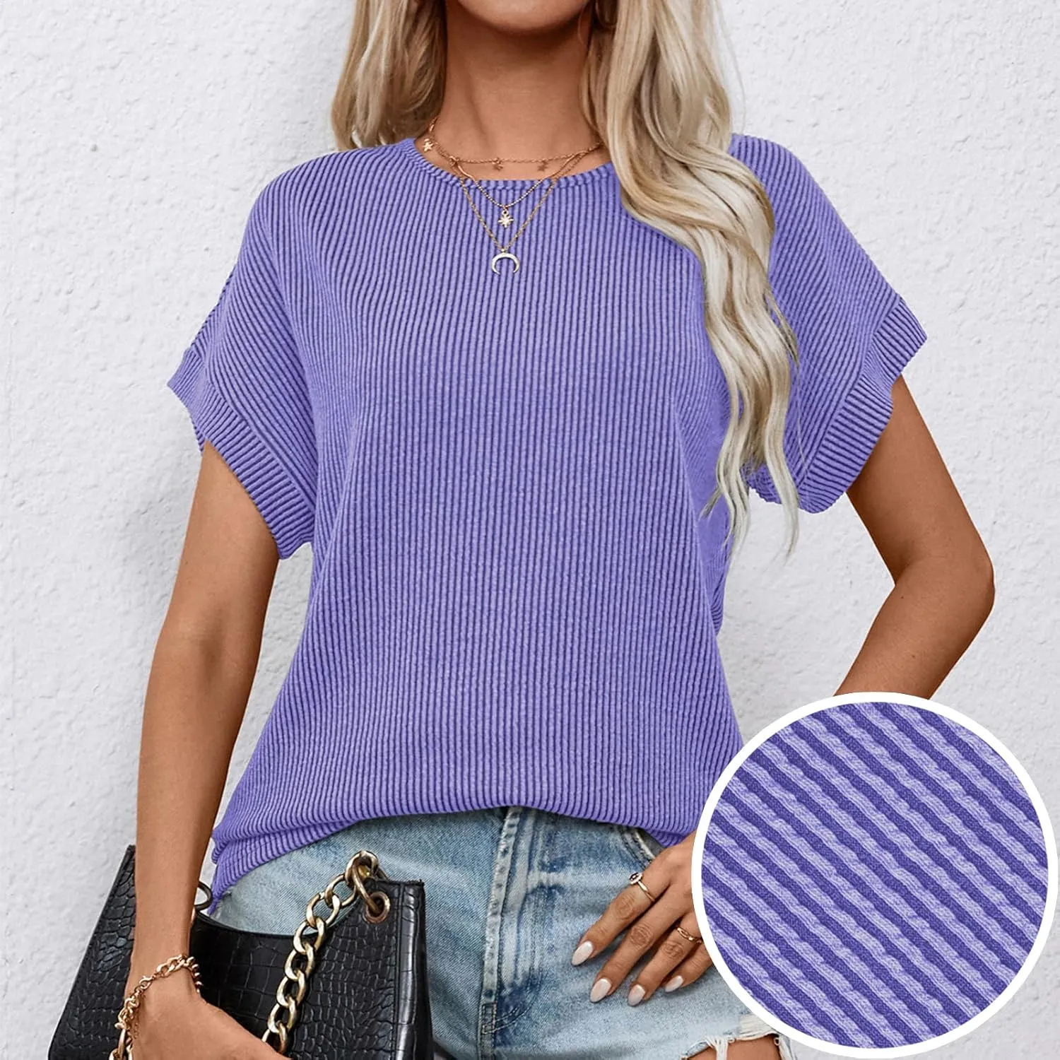levaca Trendy Ribbed Womens Tops 2024 Summer Short Sleeve Loose Casual T Shirts Tops