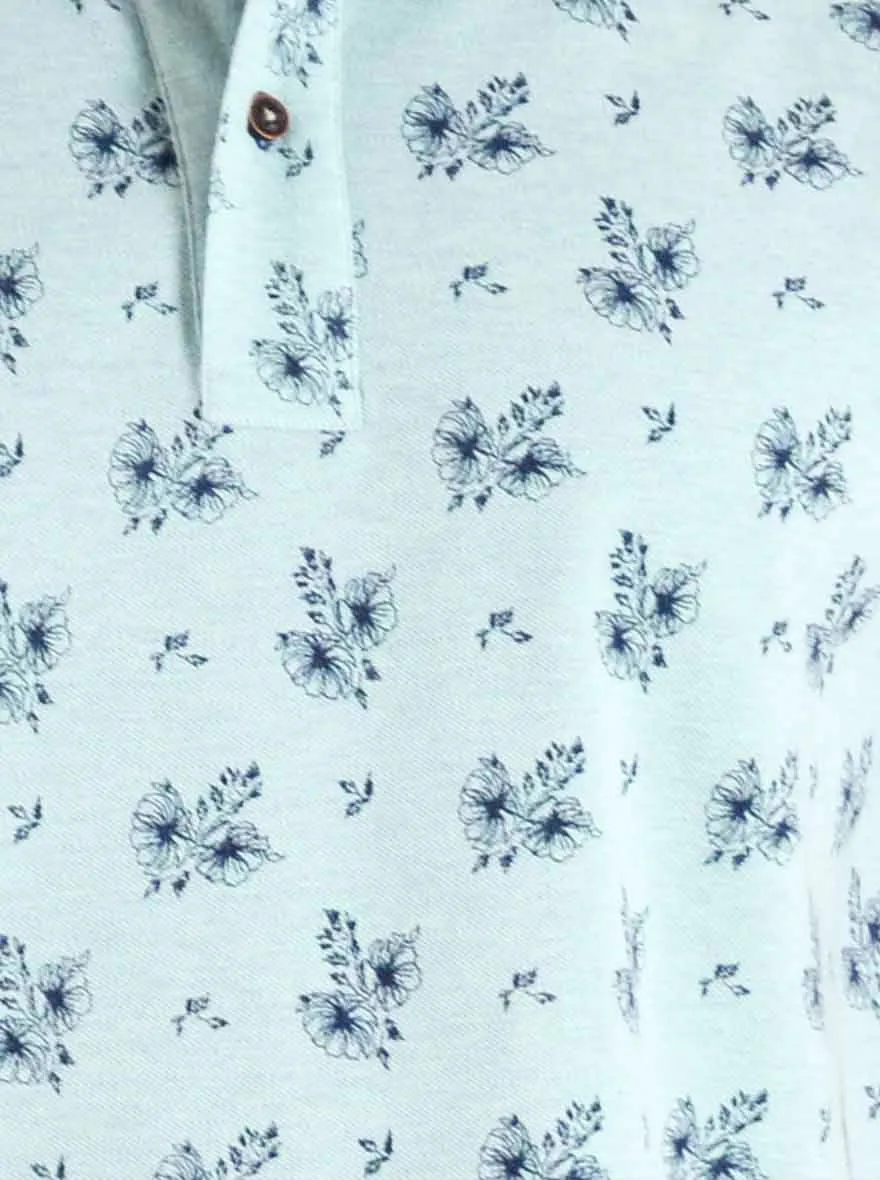 Light Pistachio Melange Printed Slim Fit Polo T-shirt | Greenfibre