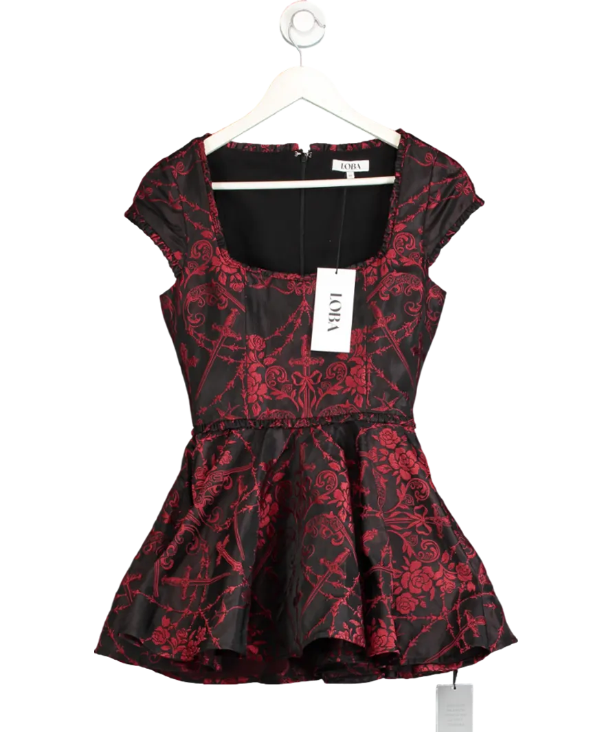 LOBA Alana Mini Dress With Attached Underwear In Black & Red UK XS