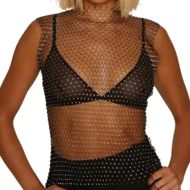 Love In Leather Muse Diamonte Mesh Top