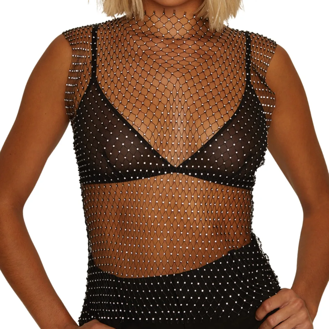 Love In Leather Muse Diamonte Mesh Top