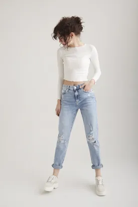 Lynn - Pant - Light Blue Destroyed - L30