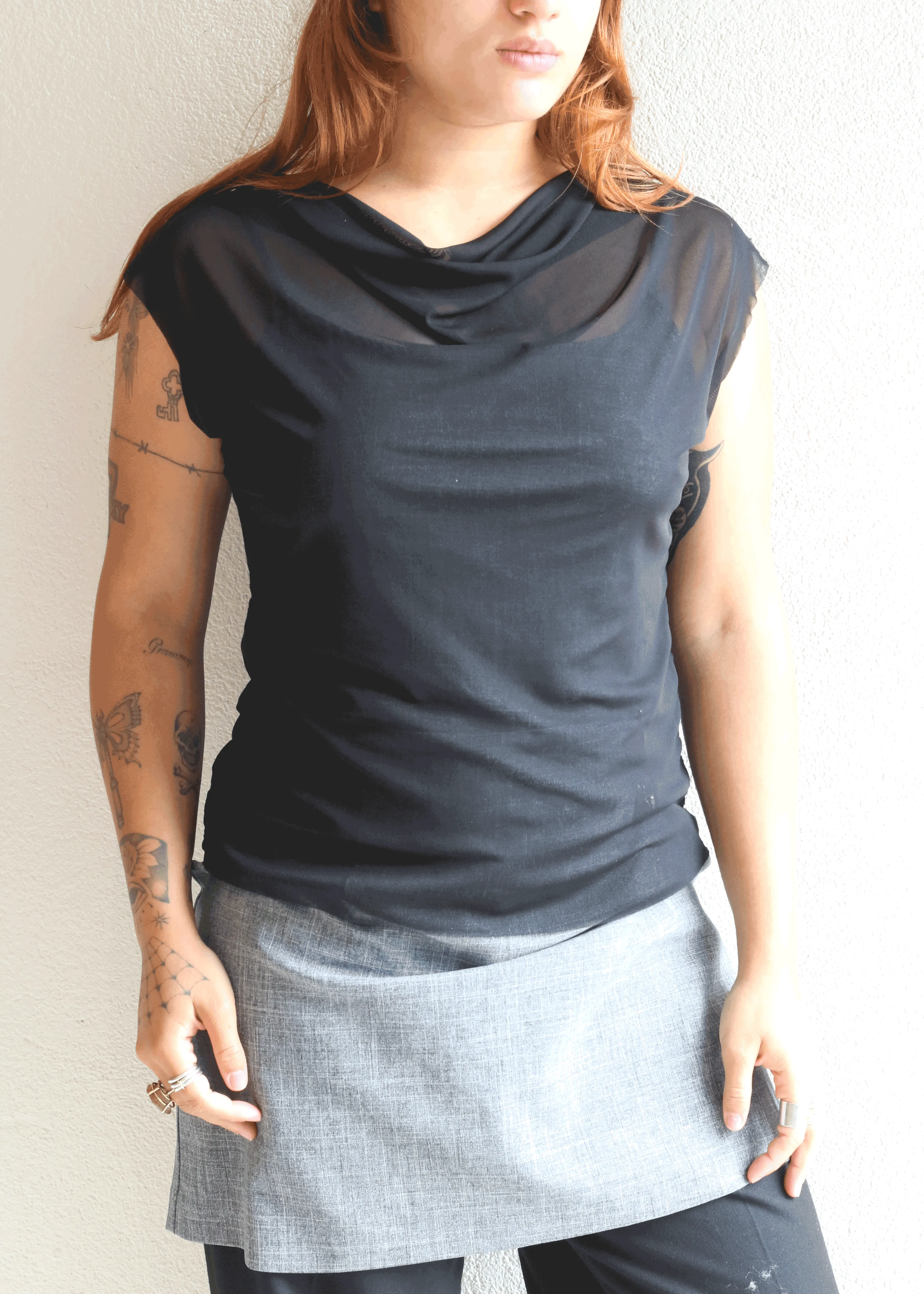 Mesh Cowl Neck Blouse