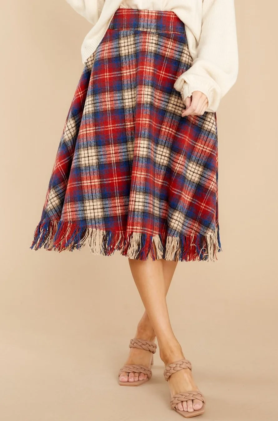 No Drama Here Red Multi Plaid Skirt