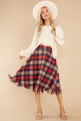 No Drama Here Red Multi Plaid Skirt