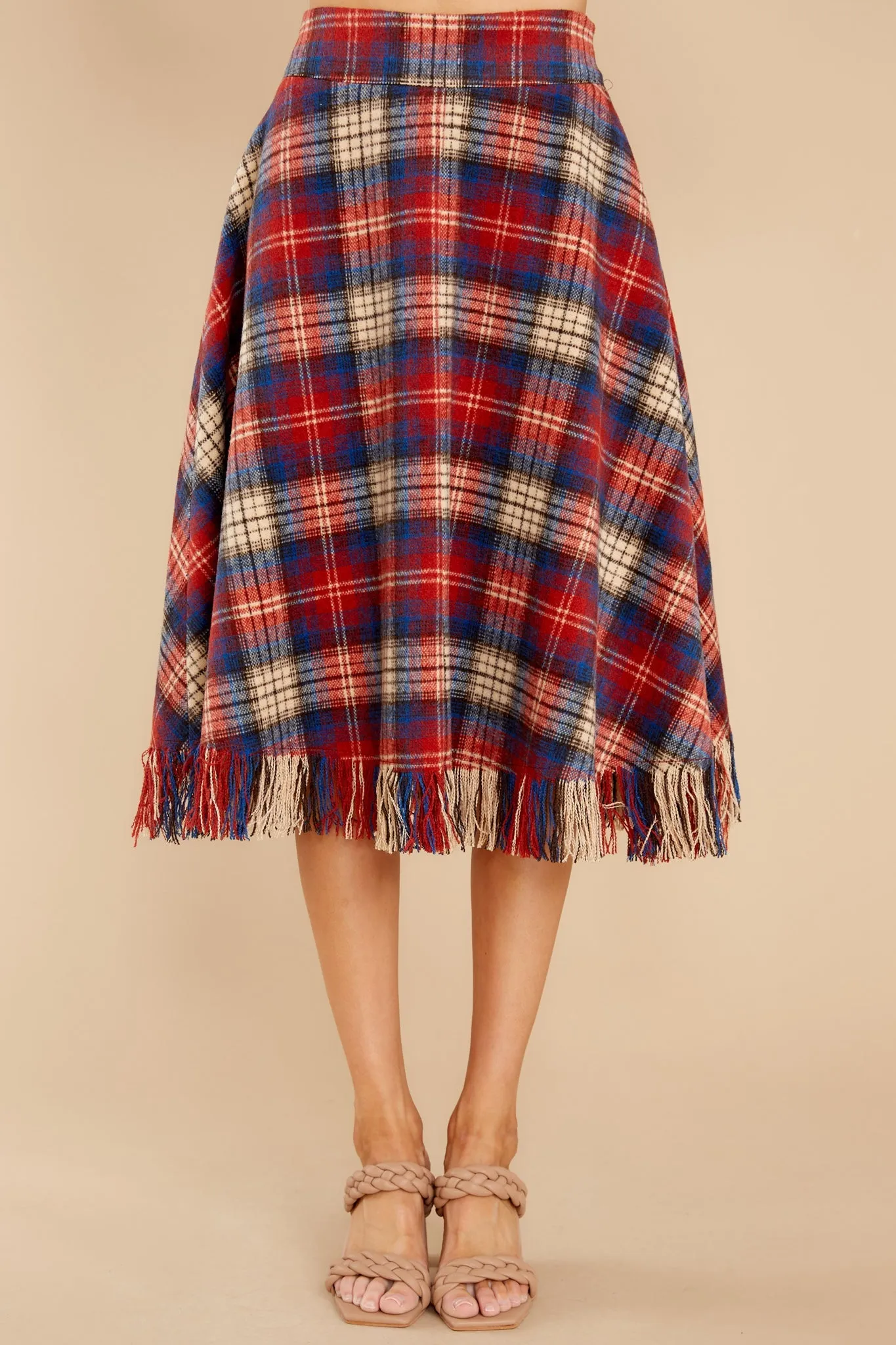 No Drama Here Red Multi Plaid Skirt