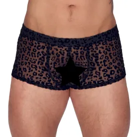 Noir Leopard Flock Shorts Sheer Black