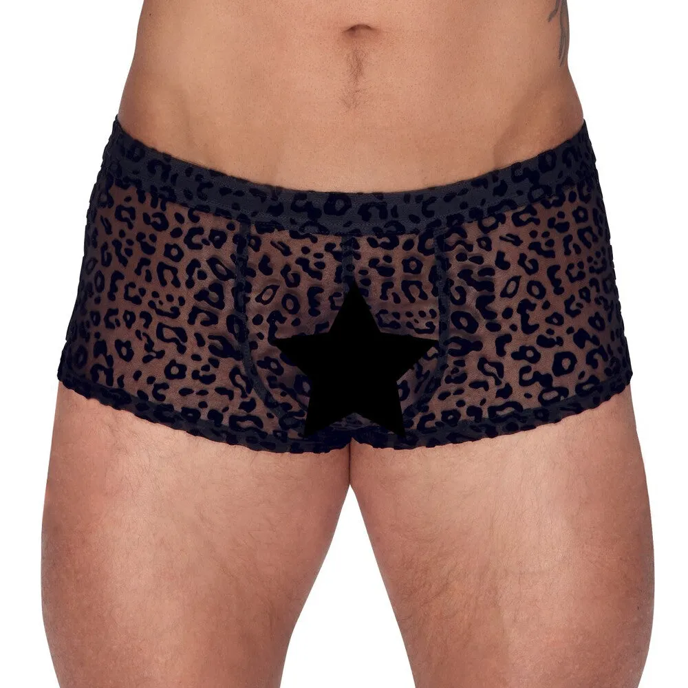 Noir Leopard Flock Shorts Sheer Black