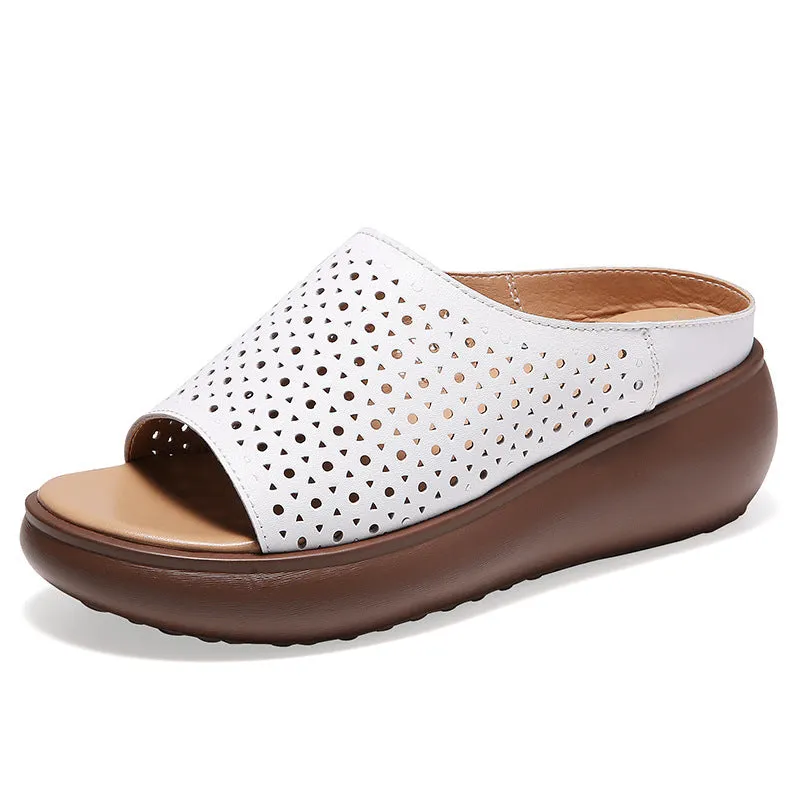 Owlkay Women's Leather Bottom Thick-soled Sandals