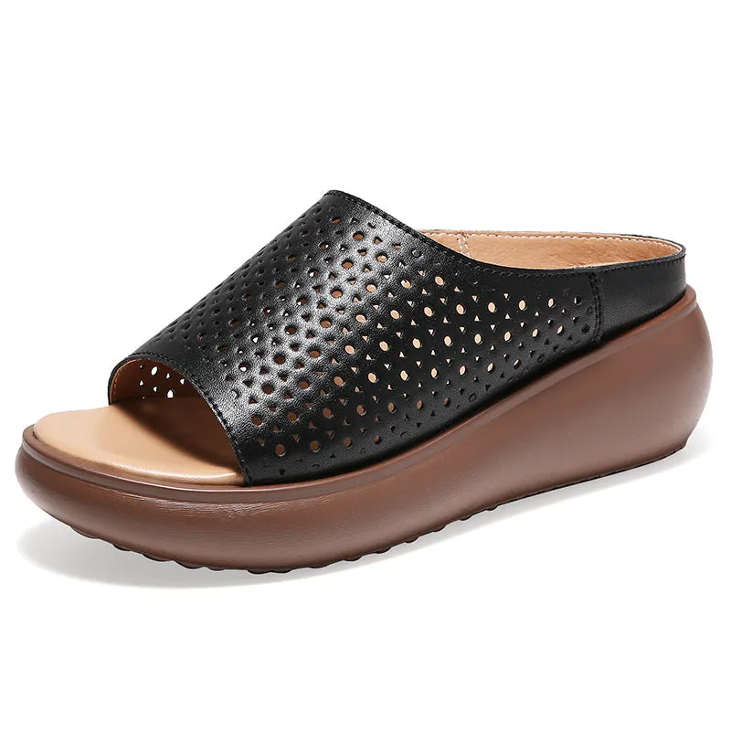 Owlkay Women's Leather Bottom Thick-soled Sandals