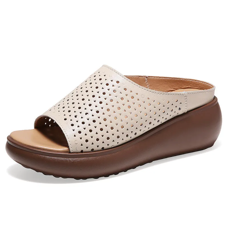 Owlkay Women's Leather Bottom Thick-soled Sandals