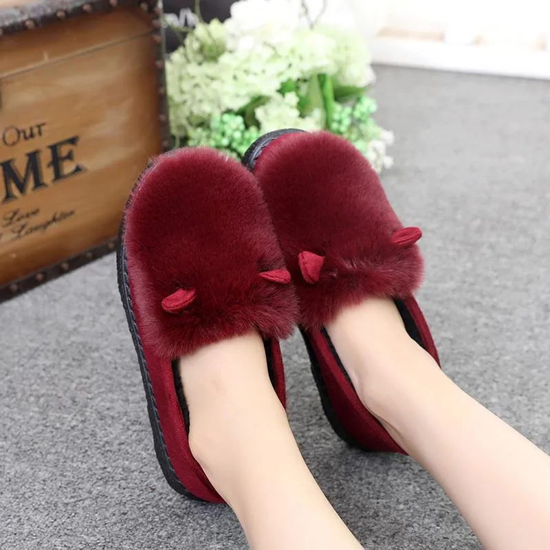 Owlkay Women's Thick-Soled Anti-Slip Bunny-Ear Pea Shoes